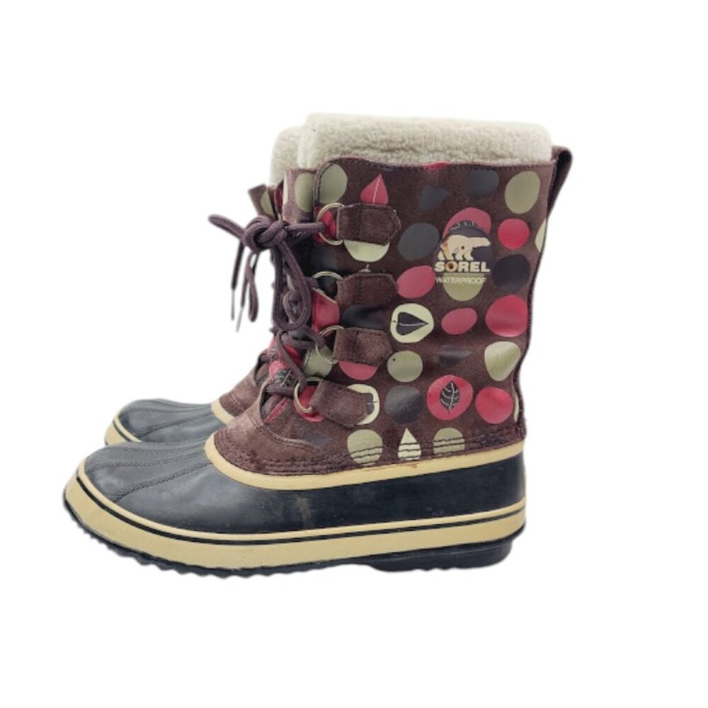 Sorel Women's Brown Premium CVC NL1557-207 Polka Wp Mid-Calf Snow Boot Size 12